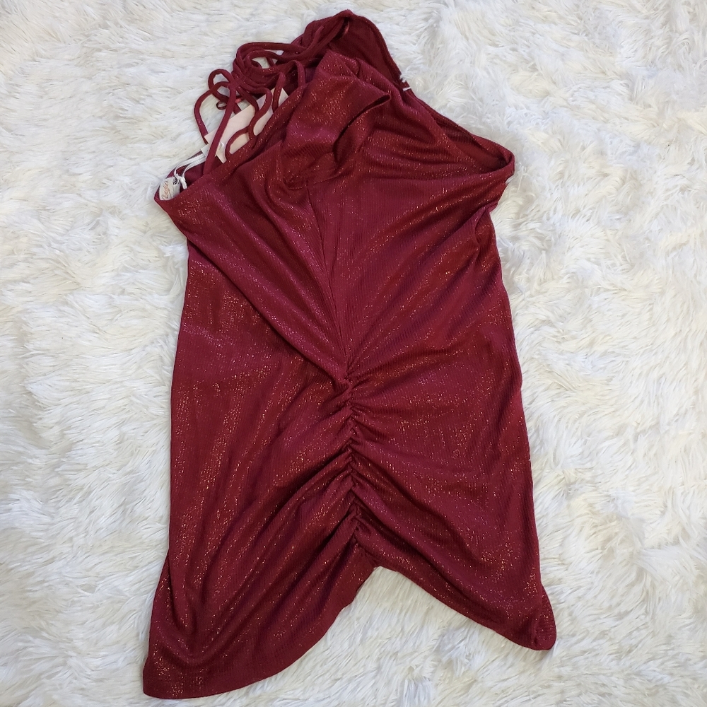 CANDIE'S BURGUNDY GOLDEN SHIMMER STRAPPY BACK TOP! - Picture 12 of 15